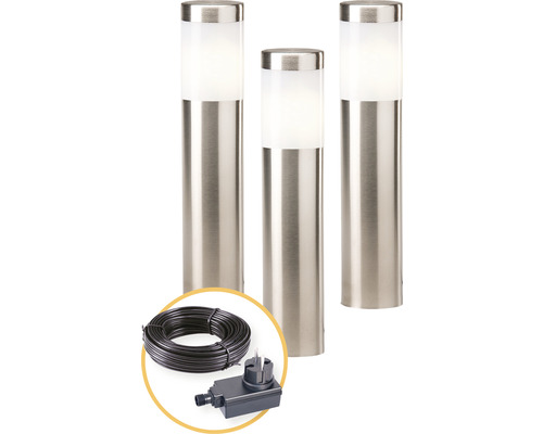 Stâlp iluminat Season Lights 3x1W 31cm, pentru exterior IP44, oțel inoxidabil Trei corpuri de iluminat soclu din oțel inoxidabil cu cablu și ștecher