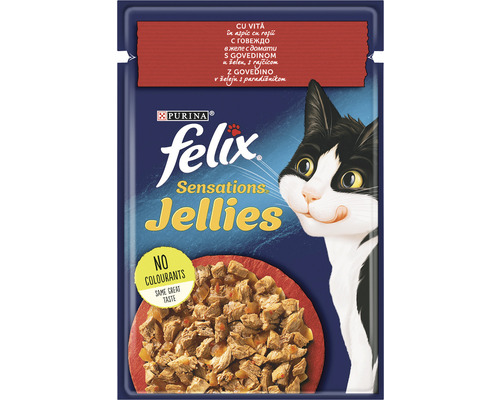 Hrană umedă pentru pisici PURINA Felix Sensations cu vită și roșii în aspic 85g