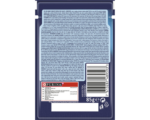 Spatele ambalajului hranei pentru pisici Purina