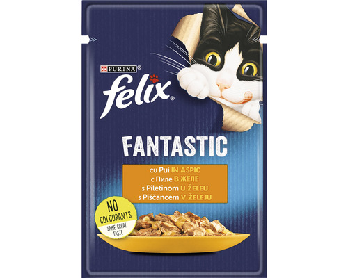 Hrană umedă pentru pisici PURINA Felix Fantastic cu pui în aspic 85 g