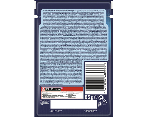 Spatele ambalajului hranei pentru pisici Purina