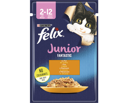 Hrană umedă pentru pisici PURINA Felix Fantastic Junior cu pui în aspic 85 g