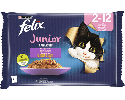 Hrană umedă pentru pisici PURINA Felix Fantastic Junior cu pui în aspic 4x85g