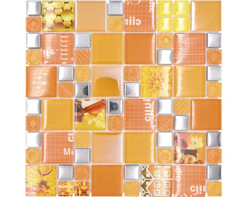 Mozaic XCM MC569 silver orange 29,8x29,8 cm Placă de mozaic cu modele florale și forme geometrice