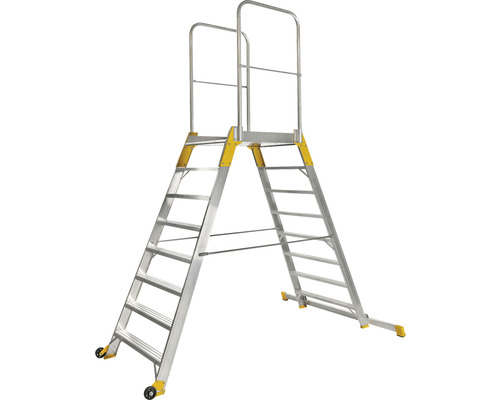 Platformă scară din aluminiu cu balustradă pentru o poziție sigură în timpul lucrului la înălțime