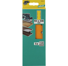 Foi abrazive Wolfcraft 93x230 mm, granulație 120, pachet 5 bucăți, perforații pe lateral