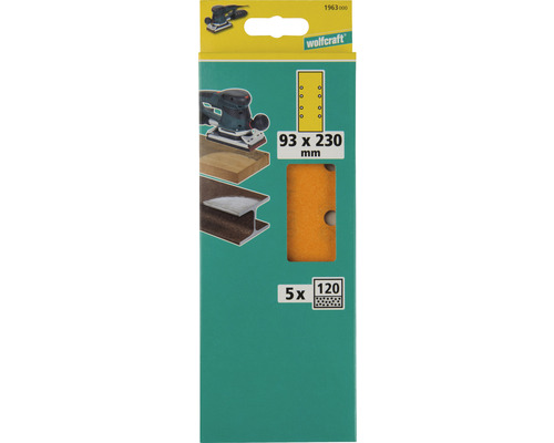 Șmirghel Wolfcraft, granulație 120, dimensiuni 93 x 230 mm, 5 bucăți