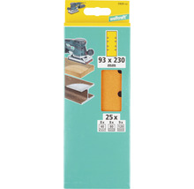 Set foi abrazive Wolfcraft 93x230 mm, granulații 40, 80 și 120, 25 bucăți, perforații pe lateral