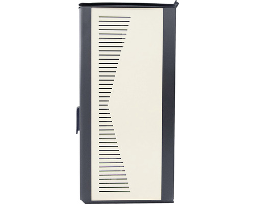 Vedere laterală a unui șemineu pe peleți cu fante de aerisire