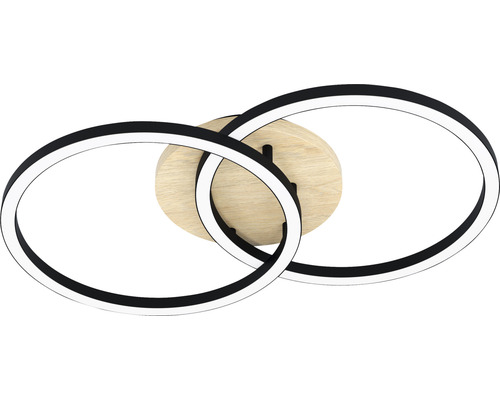 Plafonieră LED cu două inele împletite și suport rotund din lemn