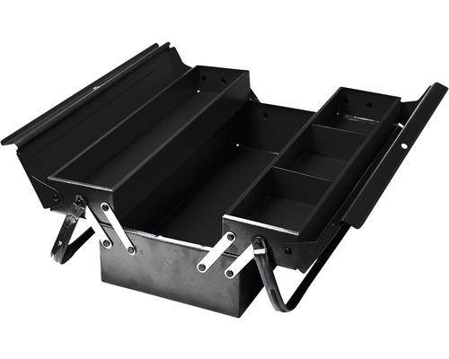 Cutie metalică pentru scule FAM 45x15x20 cm, cu 3 compartimente rabatabile Cutie de scule deschisă din oțel cu mai multe compartimente pentru depozitarea sculelor