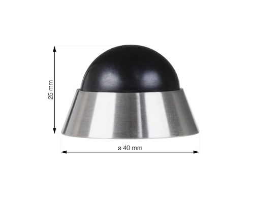 Opriitor de ușă din oțel inoxidabil și cauciuc cu dimensiunile de 25 mm înălțime și 40 mm în diametru