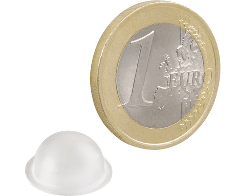 Oprire transparentă pentru ușă din plastic lângă o monedă euro