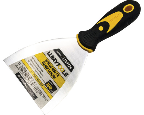 Șpaclu pentru zugrăvit Lumy Tools Profesional 100mm, mâner din plastic/cauciuc Şpaclu Lumytools din oțel inoxidabil cu mâner de cauciuc, lățime 100 milimetri