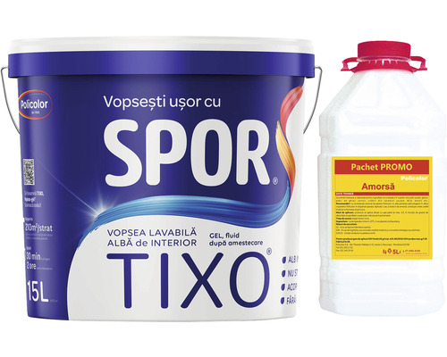 Vopsea lavabilă pentru interior Spor Tixo albă 15 l + amorsă 5 l