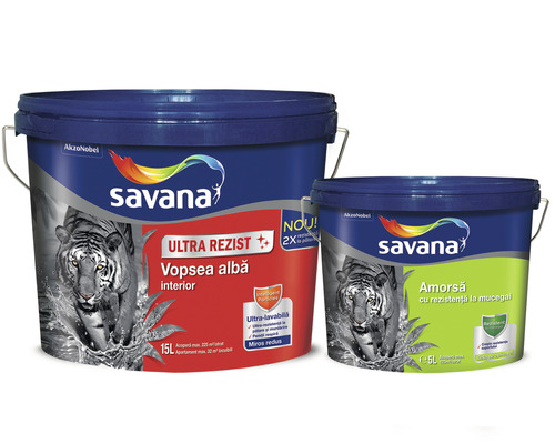 Vopsea lavabilă pentru interior Savana Ultra Rezist albă 15 l + amorsă 5 l