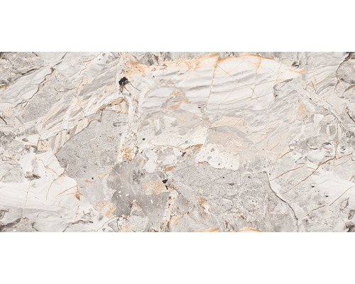 Gresie interior porțelanată Gray Opera rectificată 80x160 cm Prim-plan cu o placă de marmură gri cu granulație naturală