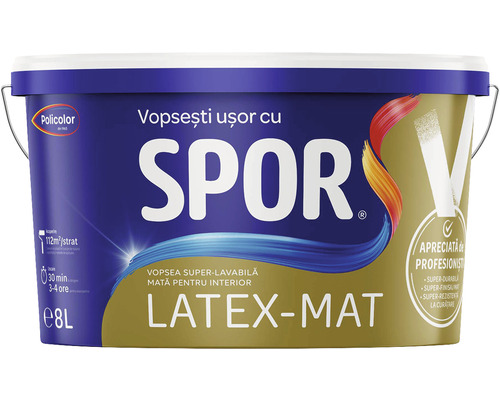 Vopsea superlavabilă pentru interior Spor Latex-Mat albă, mată 8 l