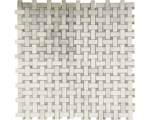 Mozaic marmură Mugla White Basketweave 30,7x30,7 cm Placă de mozaic cu model împletit din marmură