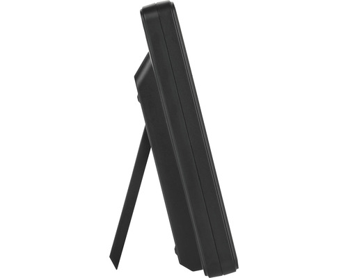 Stație meteo neagră cu suport în vedere laterală