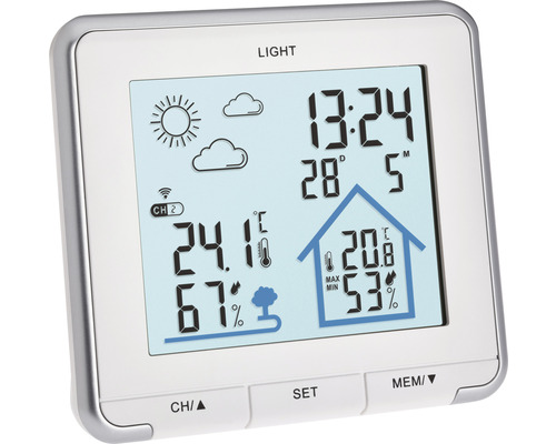 Stație meteo cu afișaj pentru temperatură și umiditate