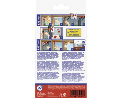 Ambalajul unei uși cu plasă de țânțari din două părți cu instrucțiuni de asamblare