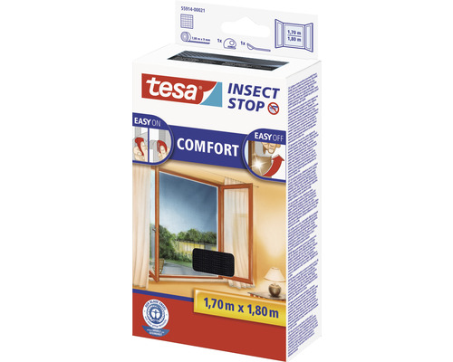 Tesa Insect Stop Comfort plasă de insecte pentru ferestre, dimensiune 1,70 m x 1,80 m, ambalaj