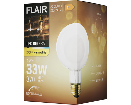Bec LED FLAIR G95 E27, 4 wați, echivalent 33 wați