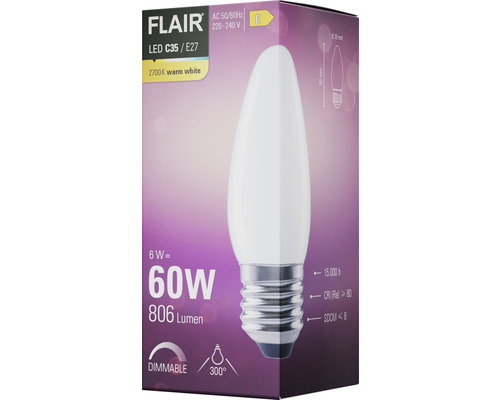 Bec LED FLAIR C35 E27, 6 wați, alb cald, reglabil