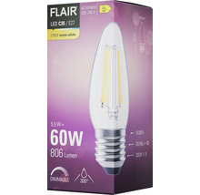 Bec LED variabil Flair E27 5,5W 806 lumeni, glob clar lumânare, lumină caldă