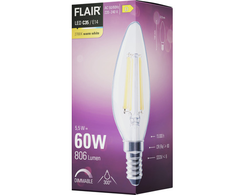 Ambalaj bec LED dimabil Flair C35 E14