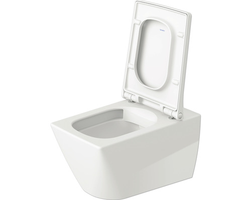 WC suspendat cu spălare profundă, cu margine de spălare deschisă și capac de WC