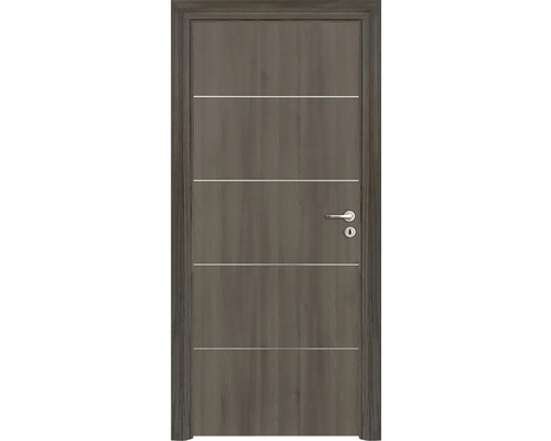 Foaie de ușă Classen frasin grafit Discovery 4 203,5x84,4 cm stânga Ușă interioară gri cu ornamente orizontale și clanță