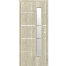 Ușă de interior cu inserție de sticlă și linii decorative orizontale