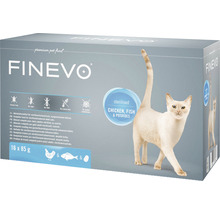 Hrană umedă pentru pisici FINEVO Sterilised Cat cu pui, pește și cartofi 16x85 g-thumb-0