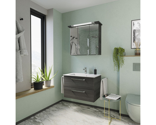 Baie cu dulap de bază pentru lavoar, dulap cu oglindă și toaletă