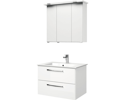 Dulap de bază alb pentru lavoar cu două sertare și dulap cu oglindă cu trei uși