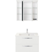 Set mobilier baie Kumba 77, incl. bază lavoar, lavoar, dulap cu oglindă și iluminare LED, alb lucios-thumb-3