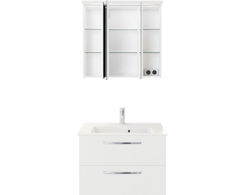 Set de baie alb cu dulap de bază pentru lavoar, lavoar și dulap cu oglindă