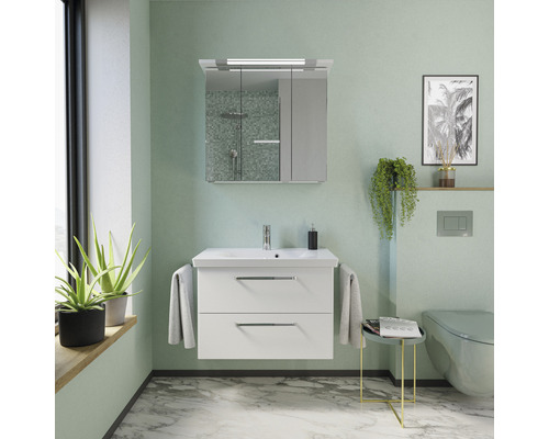 Baie cu dulap sub lavoar, dulap cu oglindă și toaletă