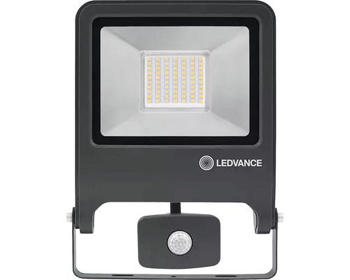 Proiector cu LED integrat Ledvance Endura Flood 50W 4500 lumeni IP44, senzor de mișcare, lumină neutră, gri închis