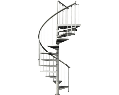 Scară spiralată metalică cu balustradă și trepte