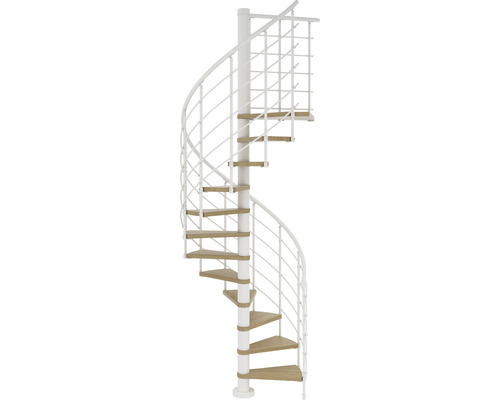 Scară spiralată cu trepte din lemn și balustradă albă
