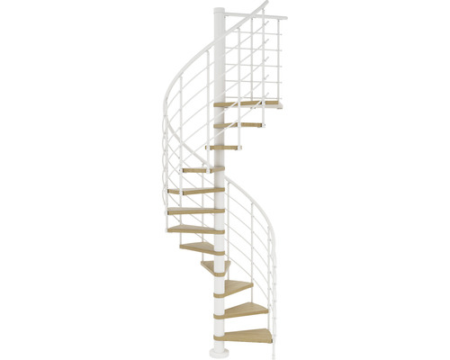 Scară spiralată cu trepte din lemn și balustradă albă