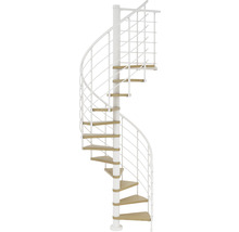 Scară spiralată cu trepte din lemn și balustradă metalică