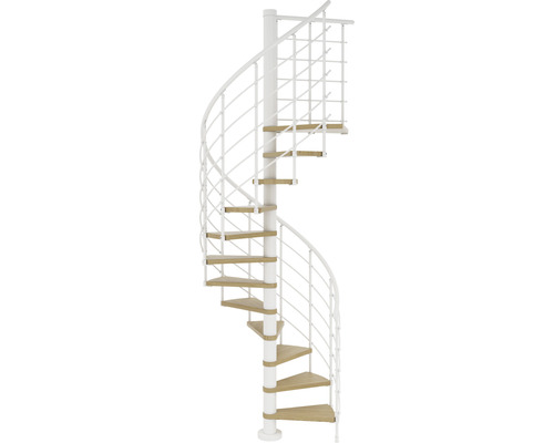 Scară spiralată cu trepte din lemn și balustradă metalică