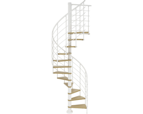 Scară spiralată cu trepte din lemn și balustradă albă
