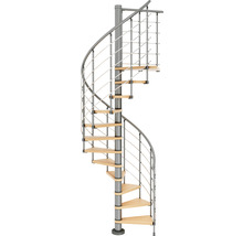 Scară spiralată cu trepte din lemn și balustradă metalică