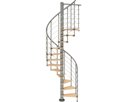 Scară spiralată cu trepte din lemn și balustradă metalică
