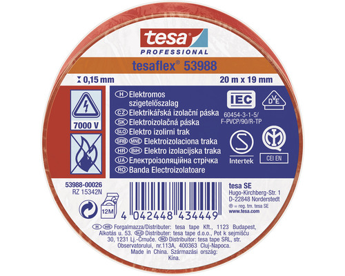Bandă electroizolatoare tesa roșie 19 mm x 20 m Tesa Professional tesaflex 53988 Bandă izolatoare electrică, 20 m x 19 mm
